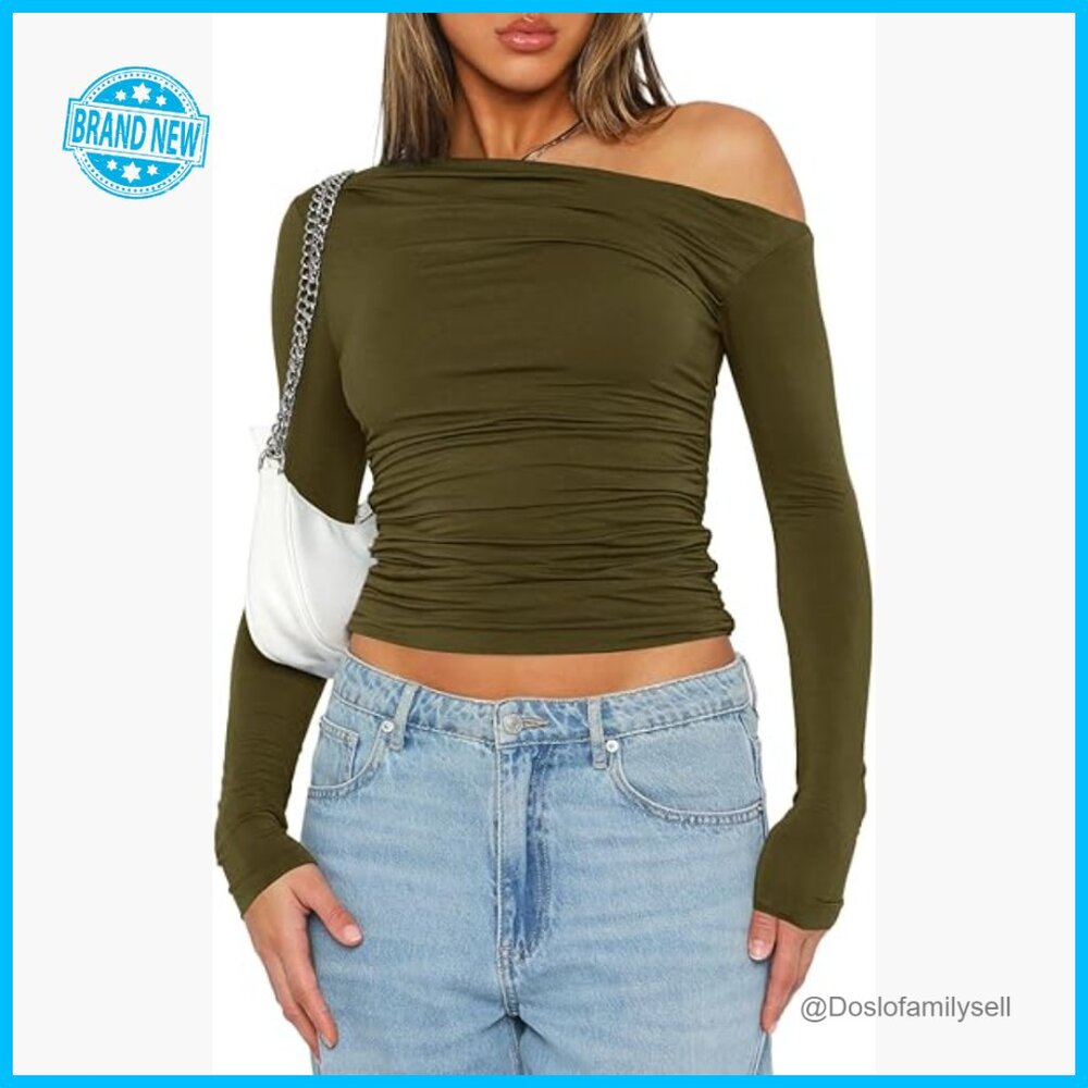 Long Sleeve Crop Top Slim Fit Y2K Off Shoulder Boat Neck Chic Blouse